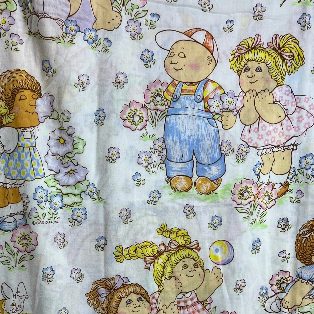 Pequot Cabbage Patch Kids Twin Flat Sheet 1983 Vintage Pastel Kidcore Aesthetic